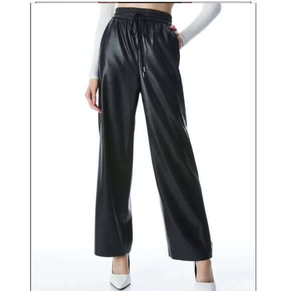 New Alice + Olivia Benny Baggy Faux Leather Pants in Black Size M#2120 - Picture 6 of 13